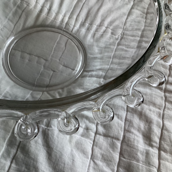 VINTAGE HEISEY LARIAT CLEAR BLOWN GLASS  LARGE CRIMPED BORDER SERVING BOWL - Picture 2 of 8